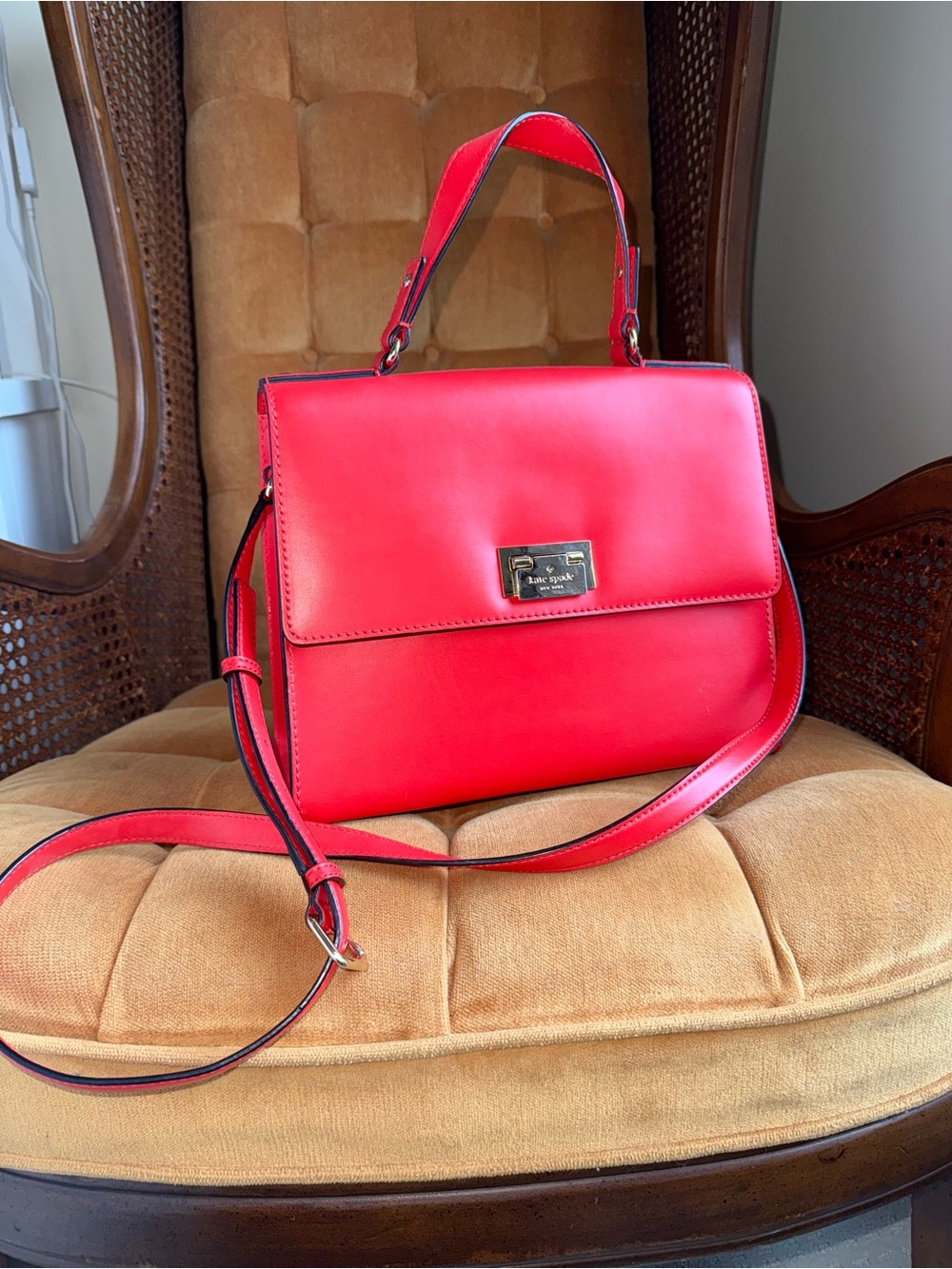 kate spade Red Leather Top-Handle Satchel with Crossbody Strap